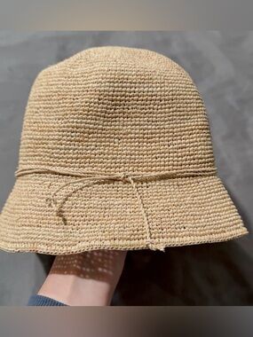 Haute Hippie Raffia Bucket Hat in Natural Tan